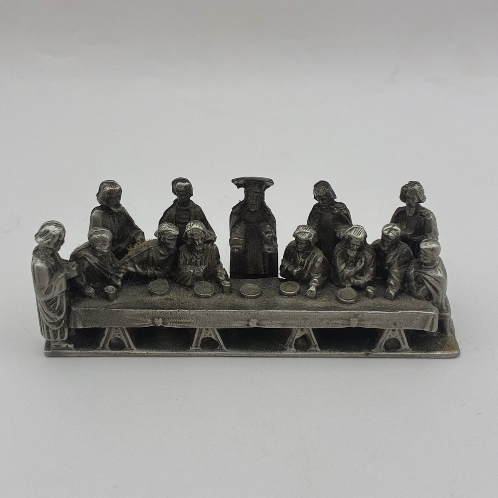 Vintage Pewter Miniature The Last Supper Figurine Religious Metal Sculpture